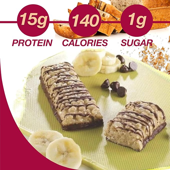 ProtiDIET Banana Bread Protein Bar - Low Sugar High Protein Snacks for Adults - Perfect On the Go Meal Replacement Bars for Active Individuals- 7 Bars Per Box