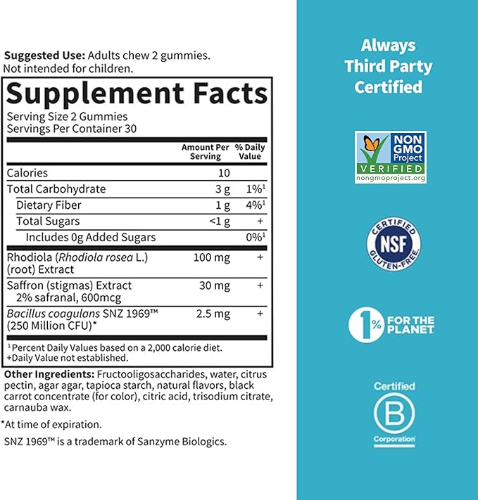 Garden of Life Herbals Stress Relief Gummy with Rhodiola & Saffron for Positive Mood & Stress Response Plus Prebiotics & Probiotics for Digestive Support – Non-GMO, Gluten-Free, Kosher, 30 Servings