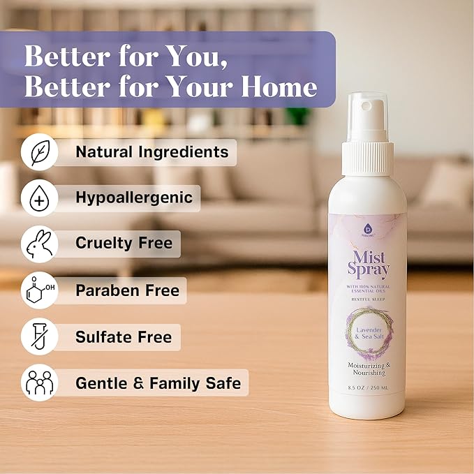 Lavender & Sea Salt Mist Body Spray – Multi-Use Aromatherapy with Essential Oils for Skin, Pillow Spray for Sleeping, Linen & Room Freshener, Hydrating Body Mist, 8.5 oz (Pack of 3)