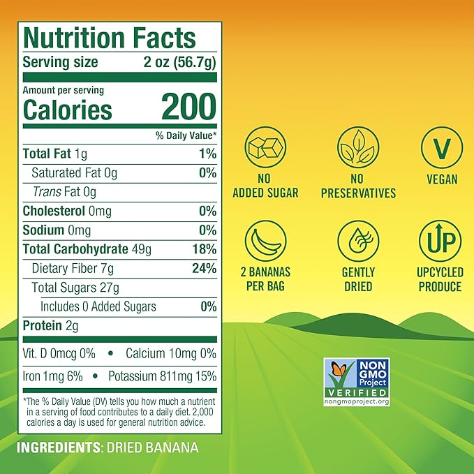 BranchOut Chewy Banana Slices, No Sugar Added, GentleDry Locks in Nutrition, Better than Freeze Dried Banana Chips, Healthy Vegan Halloween Fruit Snacks for Kids & Adults, 2 oz Snack Size (Pack of 8)