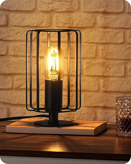 Industrial Small Table Lamp, Small Bedside Lamp with Dimmable 2400K Warm Light LED Bulb, Vintage Desk Lamp, Black Nightstand Lamp for Bedroom, Study, Office, Small Space, B05TL05
