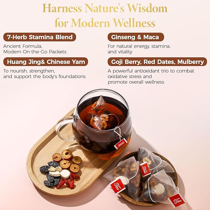 Ginseng Five Treasure Tea, Herbal Tea 10g X 30 Bags, Made with 7 Precious Ingredients Formula, Natural Chinese Teas for Men Women