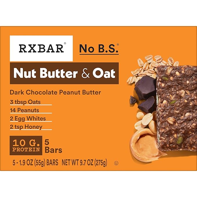 RXBAR Nut Butter and Oat Protein Bars, Protein Snacks, Dark Chocolate Peanut Butter (6 Boxes, 30 Bars)