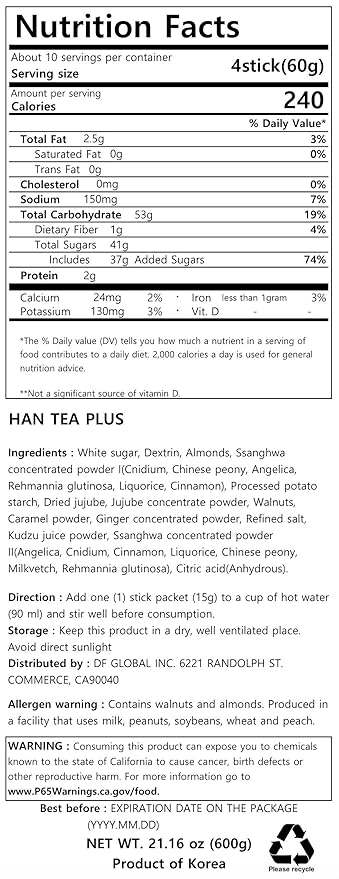 DAMTUH Korea Traditional Han Tea Herbal Tea single serve 15g x 40 sticks