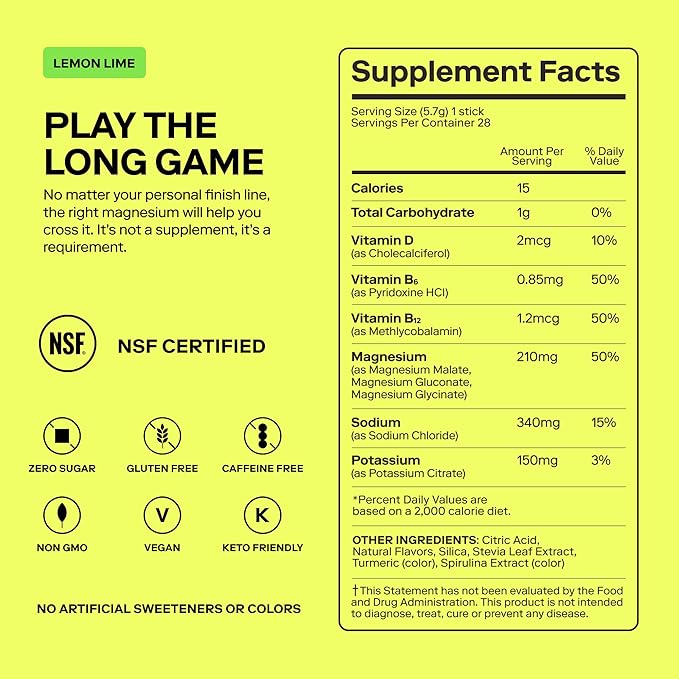 MAGNA Electrolyte Powder Drink Mix for Hydration, Energy & Focus Support with Magnesium L Threonate, Sodium, Potassium, Vitamin D, B6 & B12, Sugar Free, Lemon Lime Flavor, 14 Servings