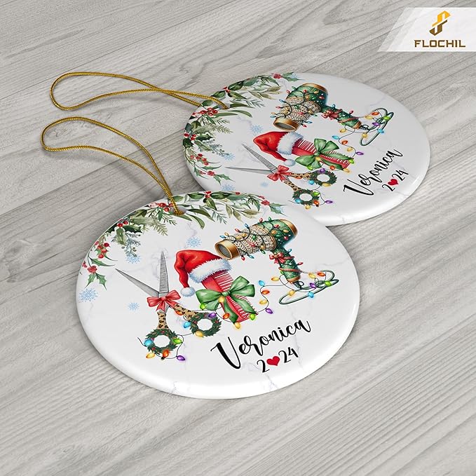 FLOCHIL Personalized Hairstylist Ornament, Custom Hairapist with Name, Hairdresser Ornaments for Christmas Tree, Gifts