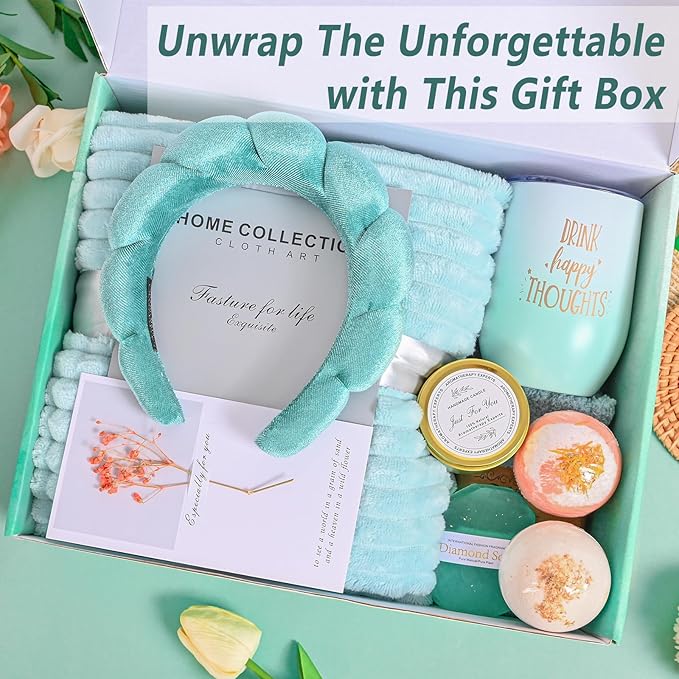 Get Well Soon Gifts For Women, 10 Pcs Care Package Get Well Gift Basket, Self Care Gifts with Luxury Flannel Blanket, Relaxing Spa Box Thinking of You Basket for Her, Mom Sister Best Friends