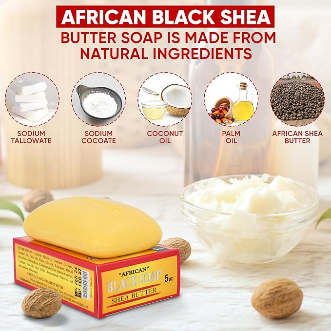 HERBOGANIC African black soap with Shea butter Herbal Soap | Pack of 6 of 5oz soap Bar | Ideal for Men and Women, Soothing and Nourishing Soap for Moisturization