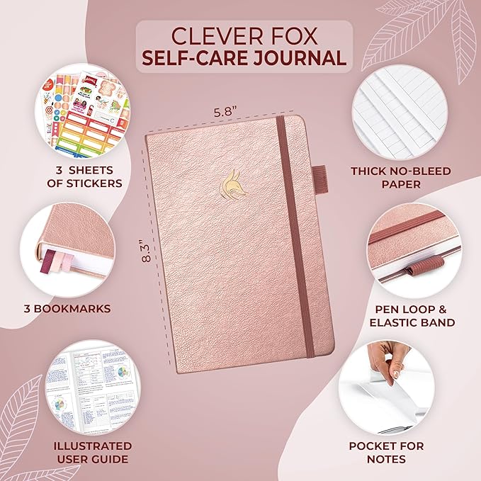 Clever Fox Self-Care Journal – Daily Reflection Notebook – Mental Health & Personal Development Planner, Meditation & Mood Log, A5 (Rose Gold)
