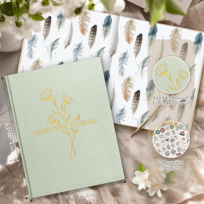 Lanpn Daily Gratitude Journal for Woman Men, 4 Month Mindfulness & Affirmation Planner, 7.8"x9.2" The 5 Minute Grateful Diary, Guided Reflection with Positivity Prompts Undated Notebook, Sage Green