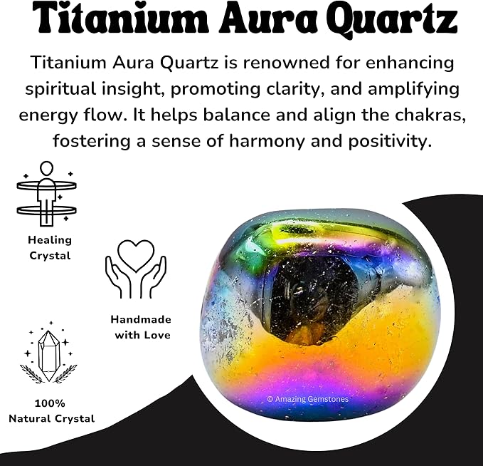 Amazing Gemstone Titanium Aura Quartz Crystals and Healing Stones Tumbled - 1 Oz Titanium Aura Quartz Stone, Healing Stones for Energy Balance, Stress Relief - Polished Gems Rocks