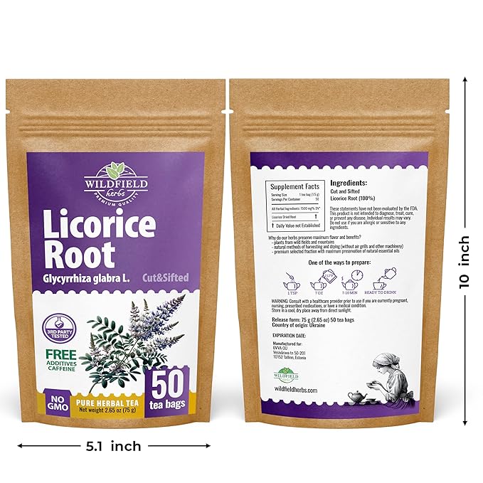 50 Bags Licorice Root Tea Liqorish Root Tea Herb (Glycyrrhiza Glabra) - 50 Count 1.5g Bags Licorice Roots Raiz De Regaliz