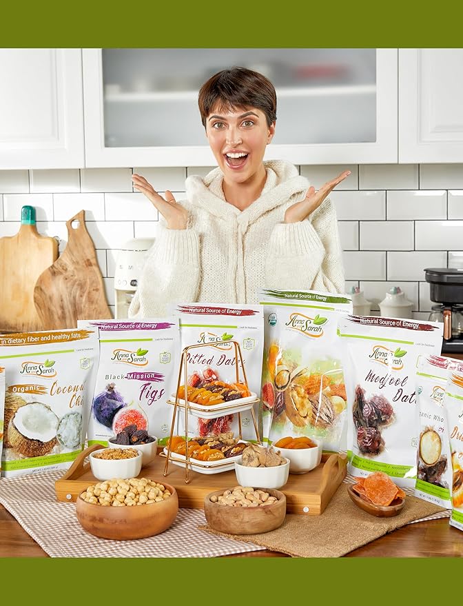 Anna and Sarah Hearth Shape Gift Basket, Premium Assorted Nuts , Dried Fruit and Snack Variety Raw Cashew -Roasted Almond-Roasted Blanched Blanched Hazelnut-Walnut-Oregon-Pecan-Brazil Nuts Dried Papaya-Banana Chips and Rice Crackers Single Serve Packs