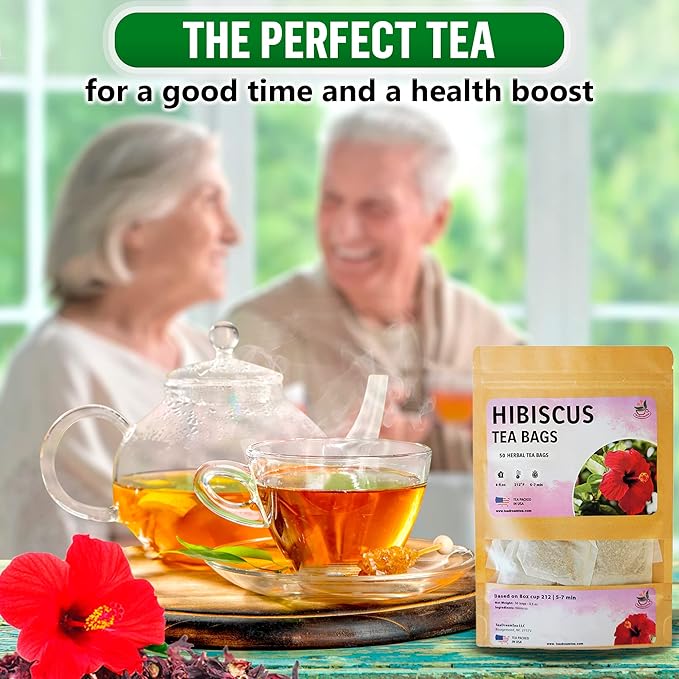 TeaDreamTea Hibiscus Tea Bags | 50 Bleach-Free Tea Bags | Caffeine Free | Dried Hibiscus Flowers | Hibiscus Flower Tea | Dried Flower Tea | Brew Hot or Iced |Herbal Hibiscus Tea