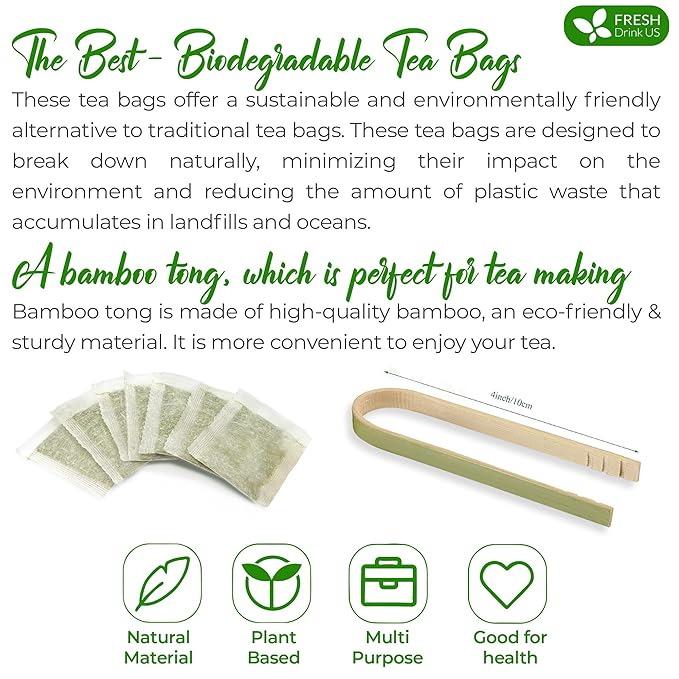 FreshDrinkUS, Premium 55 Ginkgo Biloba Leaf Tea Bags, 100% Natural & Pure from Ginkgo Biloba Leaves. Loose Leaf Herbal Tea. Made with Eco-Conscious Tea Bags. No Sugar, No Caffeine, No Gluten, Vegan.