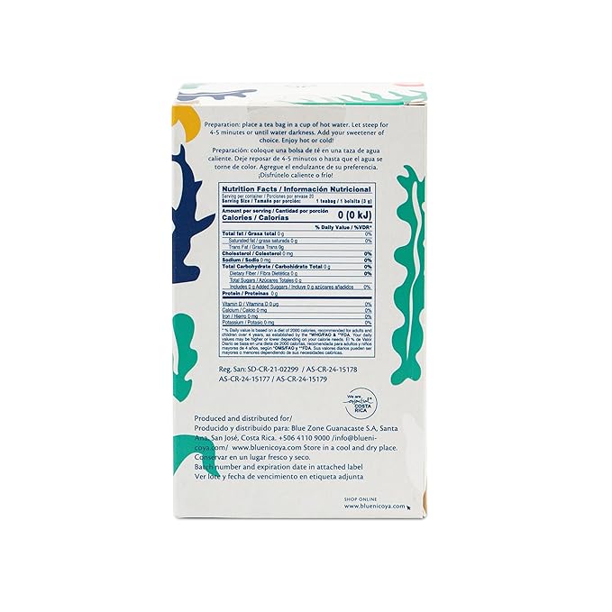 Blue Zones Nicoya - Variety Pack of 5 Lippia Alba & Hibiscus, 5 Chan & Lemongrass, 4 Burbark & Spearmint, 4 Guava Leaves Tea Bags - 100% Natural, Organic, and Refreshing - High Micronutrients - Gluten, Caffeine, Sugar-Free - Pack of 18 (1.59 oz/ 45 g)