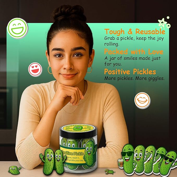 60 Positive Pickle Cards Jar, Affirmation Cards for Women, Teens, Emotional Pickle Gifts, Positive Pickle Jar, Funny Pickle Gifts for Women, Teen Girl Birthday Gifts, Positivity Jars