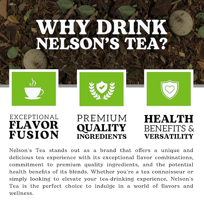 Nelson's Tea - Peppermint White Chocolate - Caffeine Free - Loose Leaf Tea with Green & Red Rooibos - White Chocolate Peppermint Tea (4 oz)