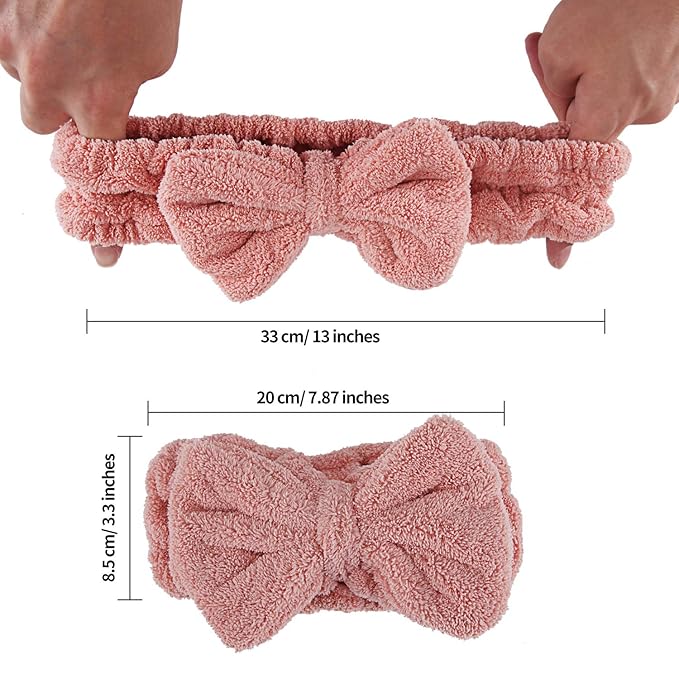 4 Pack Makeup Spa Headband Microfiber Bow Towel Soft Fluffy Washing Face Headband for Women Girls Shower Bath Skincare (White, Blue, Pink, Brown)