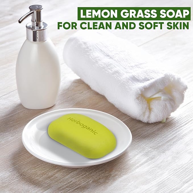 HERBOGANIC Lemongrass Herbal Soap | Pack of 6 of 5oz soap Bar | Ideal for Men and Women, Soothing and Nourishing Soap for Moisturization