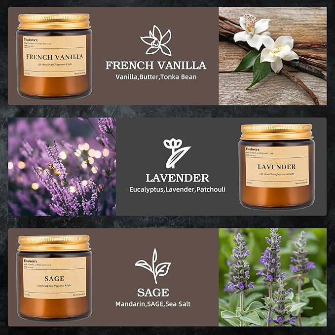 9 Pack Soy Candles for Home Scented |（Vanilla/Lavender/Sage） Long-Lasting 270 Hours, Natural Scented Candles Gift for Women & Men, Birthday, Mother’s Day, Christmas, Thanksgiving