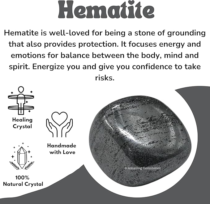 Amazing Gemstone Hematite Crystals and Healing Stones Tumbled - 1 oz Hematite Stone Gem Stones, Natural Healing Stones for Energy Balance, Stress Relief - Premium Polished Gems Rocks for Meditation