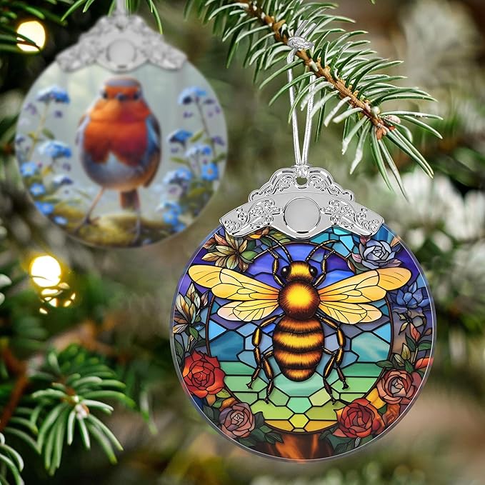Bee Stained Glass Orament - Christmas Ornament - Christmas Decorations for Tree - Holiday Present ldeas - Gift Exchange