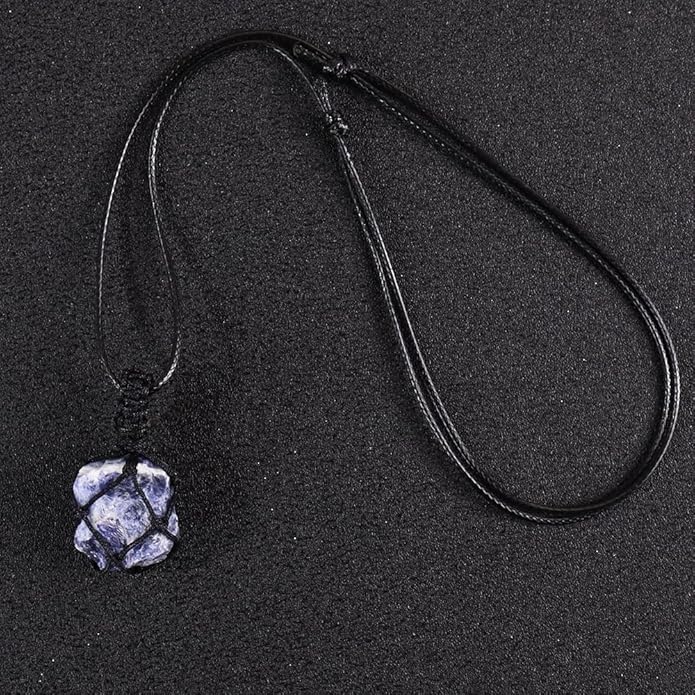 Handmade Natural Gemstone Crystal Pendant Necklace Stone Holder Necklace Cord Net Necklace with Adjustable Length for Women Men