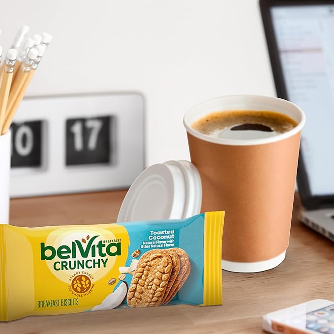 belVita Breakfast Bars Biscuits, Toasted Coconut, 30 Total Packs, 6 Boxes (4 Biscuits Per Pack)