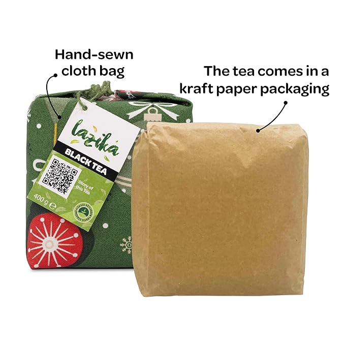 Lazika Black Loose Leaf Tea, 14.1 Oz, Breakfast Tea with Petite Fabric Gift Pack, Early Harvest, Handcrafted