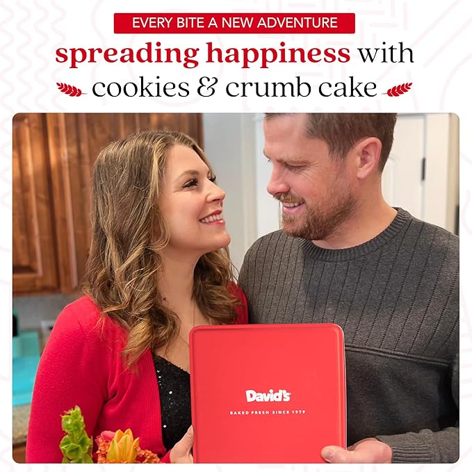 David's Cookies Assorted Fresh Baked Cookies & Crumb Cake Tin - 1Lb Assorted Cookies + 8 Individually Wrapped Crumb Cakes With Raspberry & Original Butter Flavors – Delicious Gourmet Food Gift For All