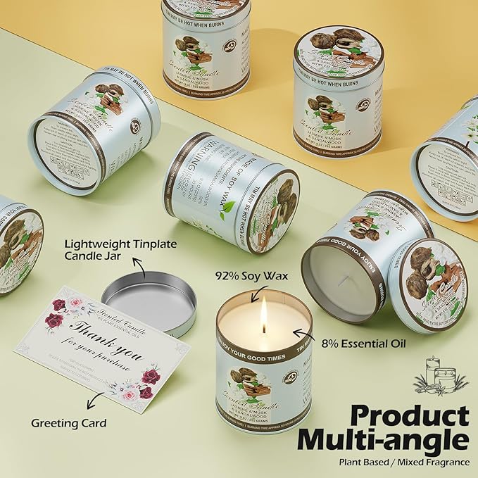 Luxury Jasmine&Musk&Sandalwood Scented Candles Set | 2 Pack,510g,8% Essential Oils,80H Burun | Clean Burning Smokeless Soy Wax for Aromatherapy, Meditation, Yoga | Relaxation Gift for Women & Men