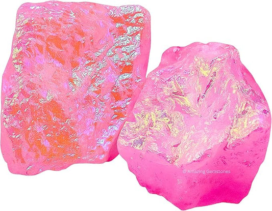 Amazing Gemstone Angel Aura Rose Quartz Raw Crystals and Healing Stones, Natural Rocks for Tumbling - DIY Raw Stones and Crystals, 2 Pieces