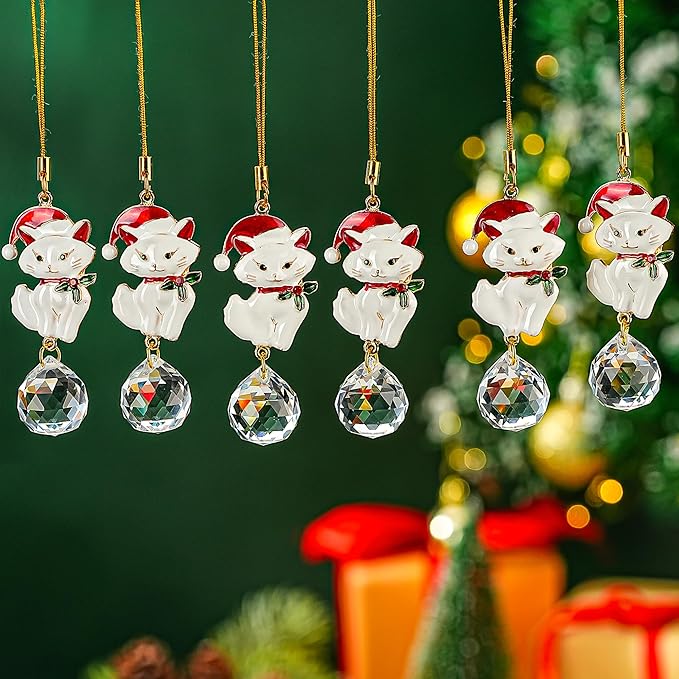 H&D HYALINE & DORA 6 Pcs Cat Ornaments for Christmas Tree White Cat Suncatcher with Rhinestones Gifts for Pet Lovers, Women Christmas Ornament 2025