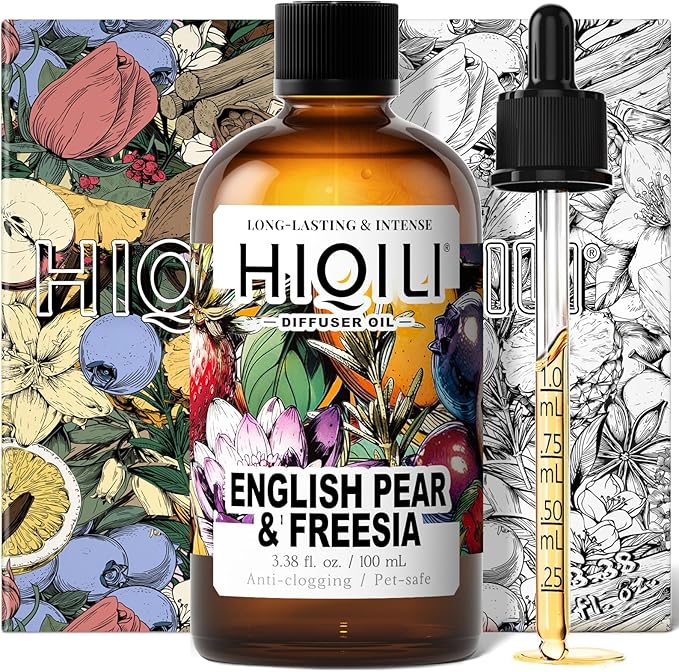 HIQILI English Pear &Freesia Diffuser Oil, Long-Lasting Refill for Humidifiers & Reed Diffusers, Hotel-Grade Scent, Suitable for Home Use - 3.38 Fl Oz