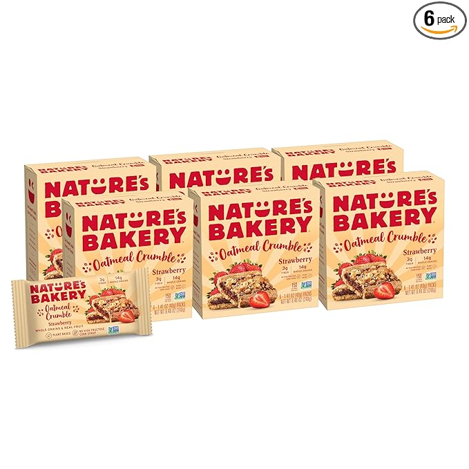 Nature's Bakery Oatmeal Crumble Bars, Strawberry, 6-6 Count Boxes (36 Bars), Vegan Snacks, Non-GMO
