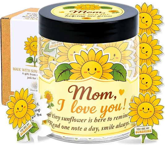 Mom Sunflower Gifts – I Love You Mom Gifts - 60 Positive Sunflower Daily Affirmation Cards Jar – Mothers Day, Christmas, Birthday Gift for Moms - Moms Gift from Daughter, Son, Kid