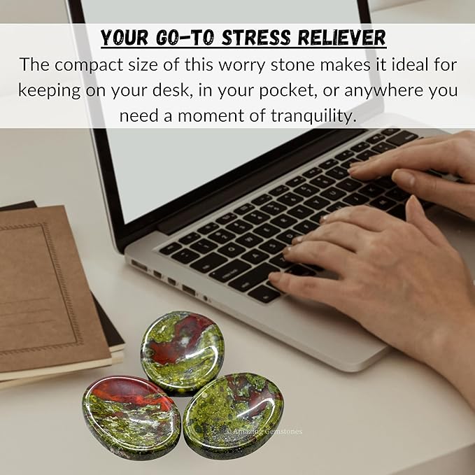 Amazing Gemstone Dragon Bloodstone Worry Stone Crystals and Healing Stones - Worry Stones for Stress Relief Gifts - Piedra Crystal Fidget for Meditation - Unique Stocking Stuffers and Birthday Gifts