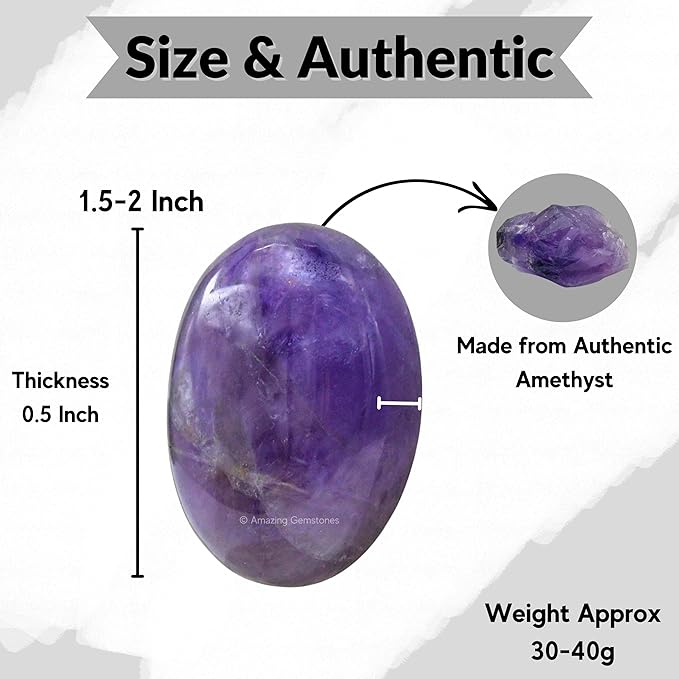 Amazing Gemstone Amethyst Crystals and Healing Stones - Large Palm Stone Crystals Piedra - Crystal for Good Luck, Balanced Positive Energy, Meditation - Unique Stocking Stuffers Gifts for Women, Men