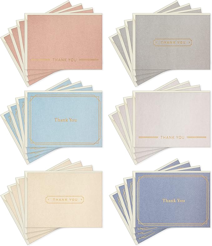 Hallmark Thank you Cards Assortment, Gold Foil Solids (24 Thank You Notes with Envelopes)