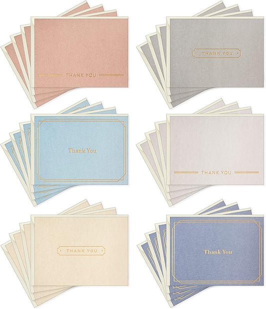 Hallmark Thank you Cards Assortment, Gold Foil Solids (24 Thank You Notes with Envelopes)