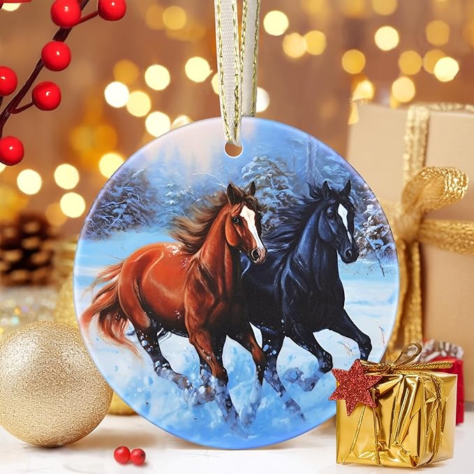 Horse Christmas Ornament, 3.5 Inch Ceramic Christmas Hanging Ornament, Horse Decor, Christmas Tree Ornaments, Gifts for Christmas, Holiday Presents, Gift Exchange