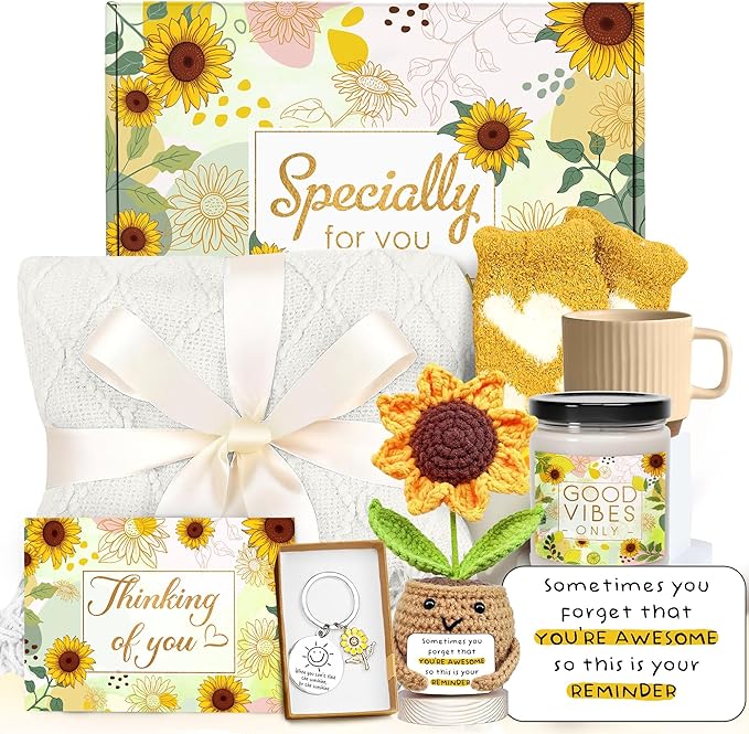 Gossby Gift Basket for Women - Happy Birthday Gift Set for Her, Mom, Sister, Friend, Coworker, Teacher - Get Well Soon, Appreciation, Thinking of You Sunflower Package - You Forget You’re Awesome