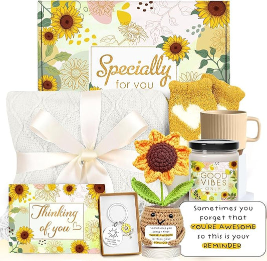 Gossby Gift Basket for Women - Happy Birthday Gift Set for Her, Mom, Sister, Friend, Coworker, Teacher - Get Well Soon, Appreciation, Thinking of You Sunflower Package - You Forget You’re Awesome