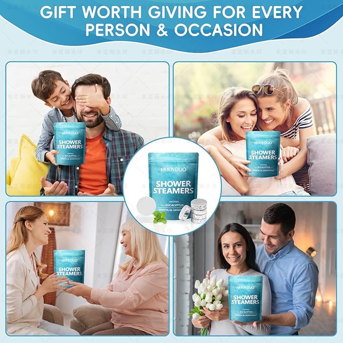 Shower Steamers Aromatherapy, 5 Pack Eucalyptus & Mint Shower Bombs with Natural Essential Oils, Spa Shower Tablets, Relaxation & Self Care Gifts for Women, Stress Relief, Nasal Relief