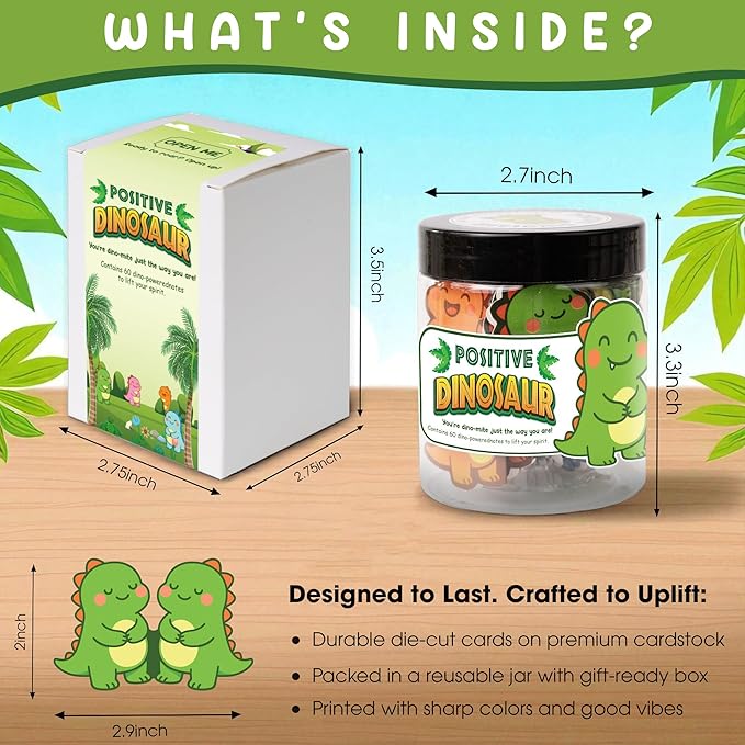 Positive Dinosaur Cheer Up Jar, 60 Affirmation Cards for Teens, Teen Girl Gifts Trendy Stuff, Back to School Gifts for Students, Teen Girls, Boys