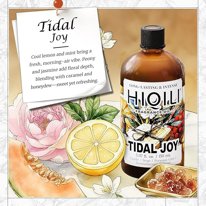 HIQILI Tidal Joy Fragrance Oil for Diffuser, Brown Sugar & Lemon Scents, Candle, Soap, Perfume Making, Long-Lasting - 5.07fl oz