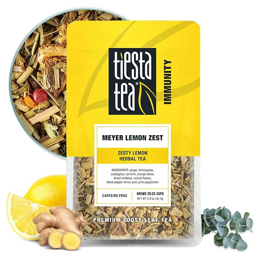 Tiesta Tea - Meyer Lemon Zest, Loose Leaf, Zesty Lemon Herbal Tea, Premium Caffeine-Free Blend, Makes Hot or Iced & Up to 25 Cups, 2oz Resealable Pouch