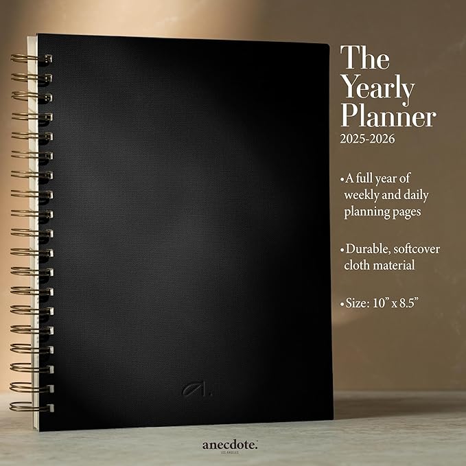 Anecdote Planner 2026 (8.5" x 10") Spiral Notebook - 2026 Daily Planner Weekly and Monthly - Features a Library Buckram Cover, Brass and A4 Size Bleed-Resistant Paper - Organize All 52 Weeks. Start Anytime – Black