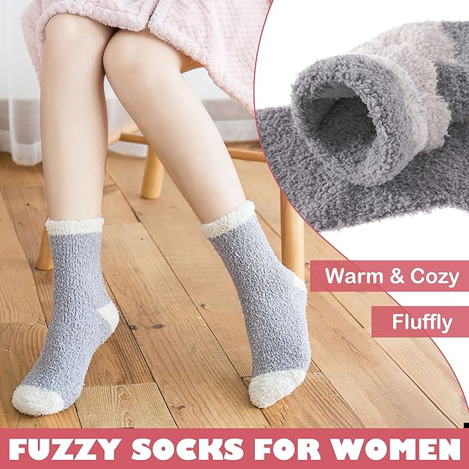 LINEMIN Womens Fuzzy Socks Cozy Fluffy Winter Warm Slipper Socks Microfiber Soft Home Sleeping Socks